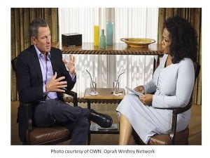 Cyclist Lance Armstrong sitting down to talk candidly with Oprah Winfrey