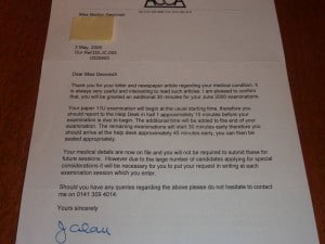 My ACCA 'extra time' notification letter.