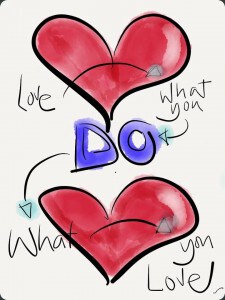 Love what you do.  Do what you love. SketchNote by Caroline Chapple of Chapple Cartoons.co.uk